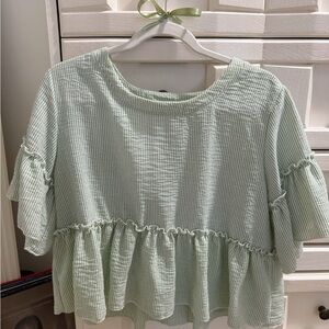 Altar'd State Green Striped Blouse